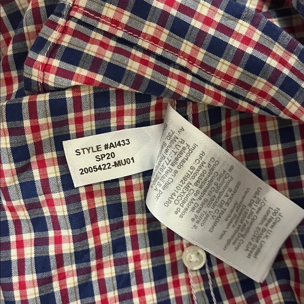 J. Crew Secret Wash Cotton Poplin Shirt in Check Sz Large